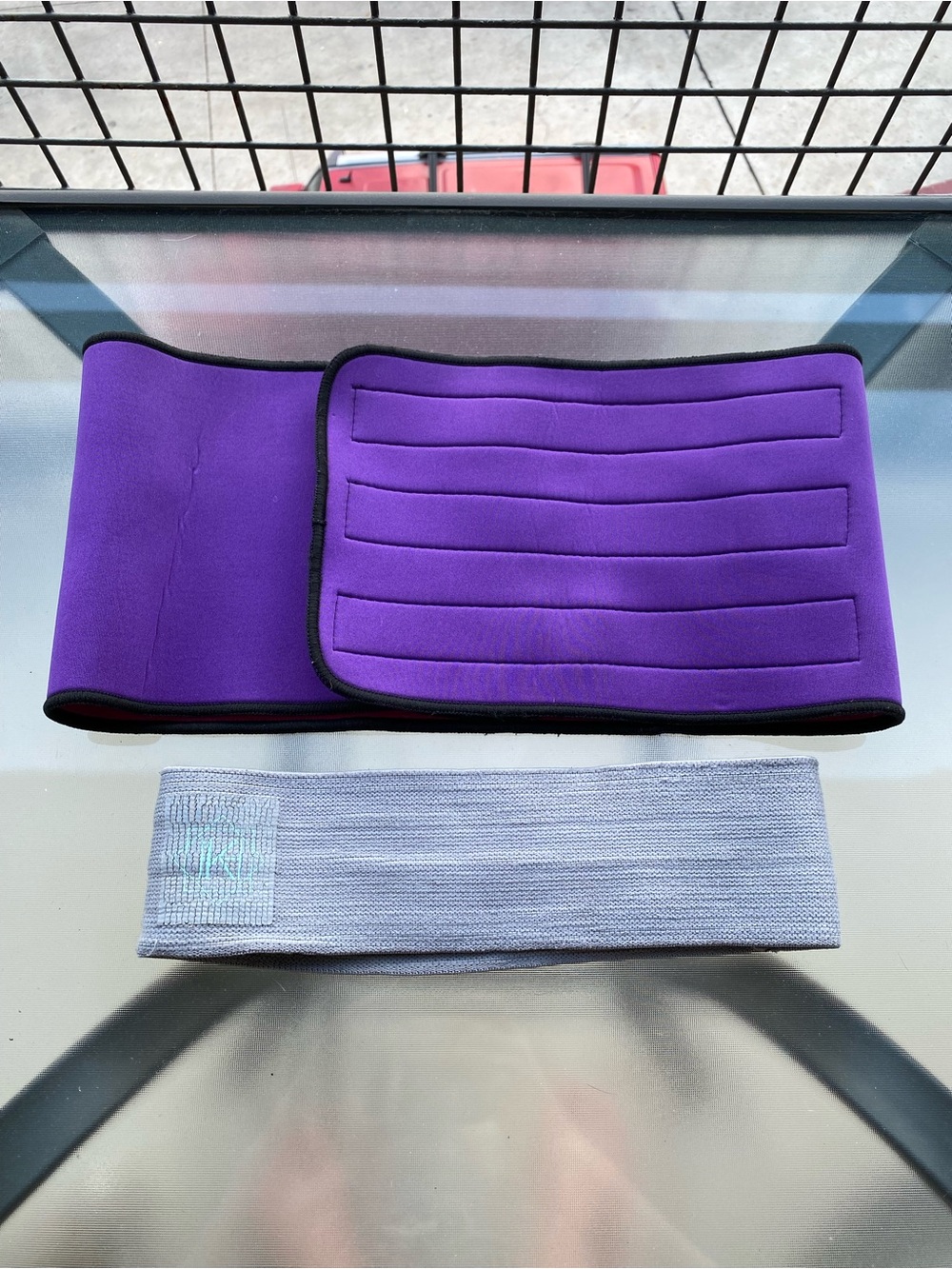 TKO Purple Neoprene Waist Trainer Belt with Gray Resistance Band